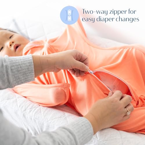 Image of SleepingBaby Bamboo Zipadee-Zip Transition Swaddle - EverSoft Starfish Design Breathable Wearable Blanket with Two-Way Zipper, X-Small (3-6 months), Peach Fuzz