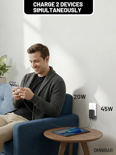 Image of Slim Flat 67W USB C Wall Charger, 2-Port PD 3.0 PPS GaN Fast Charger Block, Foldable Compact USB C Power Adapter for iPhone 17 16 15, Samsung Galaxy S26 S25, iPad, MacBook, Steam Deck, Cameras