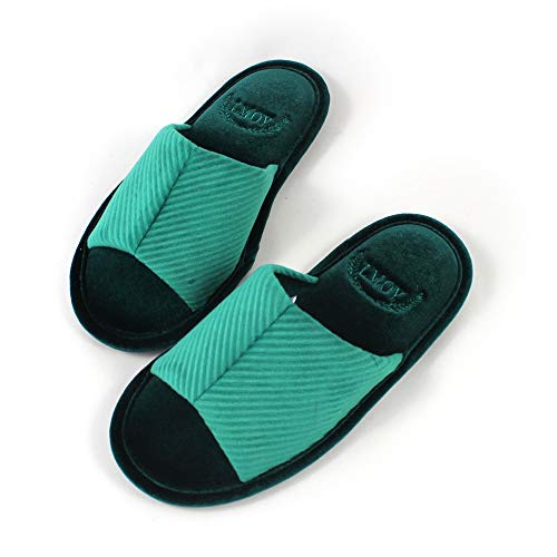 Open Toe Slipper Indoor for women Slipper washable Velvet Slippers Memory Foam Cozy House Shoes Indoor Outdoor Rubber Sole Green