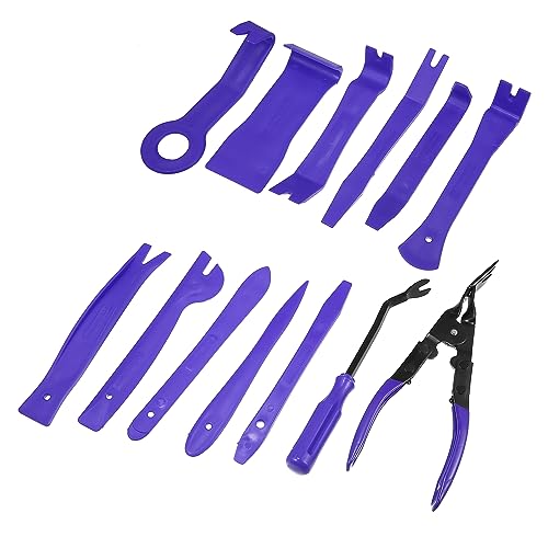 X AUTOHAUX 13pcs Blue Trim Removal Tool Set for Car Panel Dashboard Audio Radio Tire Valve Repair