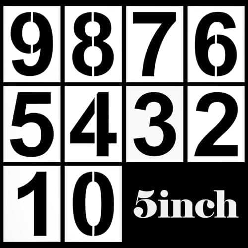 Shimmeroo 5 Inch Large Number Stencils,10 Pcs Curb Stencil Kit for Address Painting Reusable Curb Number Painting Kit Cake Graffiti Stencil(Number Long 4.17Inch)