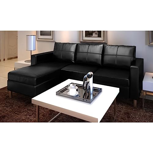 Willood L-förmiges Sofa 3-Sitzer Kunstleder Ecksofa 3er Loungesofa Eckcouch Couch Wohnlandschaft Schwarz – Bild 3