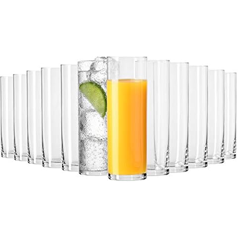 Krosno Tall Water Juice Beverage Drinking Highball Glasses | Set of 12 Pieces | 200 ml | Pure Collection | Ideal for Home, Restaurant, Events & Parties | Dishwasher Safe Cover
