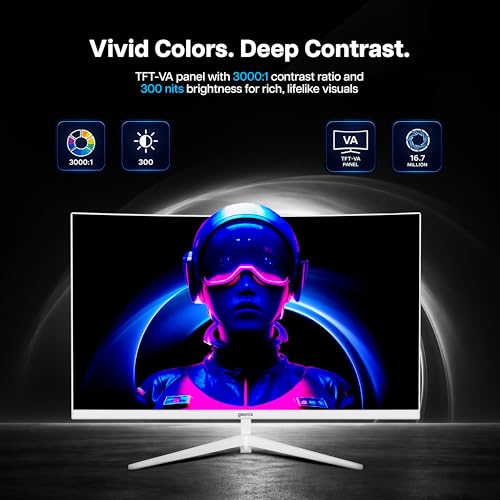 Image of GEONIX Argon 32-Inch Curved Full HD Monitor (81.28 cm) 100Hz Refresh Rate, 5ms Response Time, 3000:1 Contrast Ratio, Inbuilt Speaker 2X2W, 1920x1080, White, 3-Year Warranty