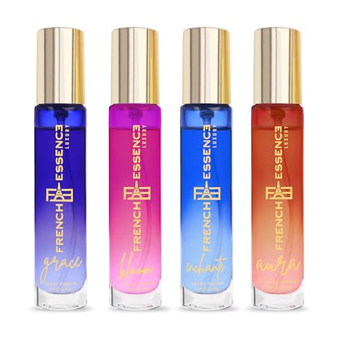 Image of French Essence Luxury Eau De Parfum Gift Set for Women With Grace, Bloom, Enchante, Aura Long Lasting Fragrance Perfume For Woman 4x15ml