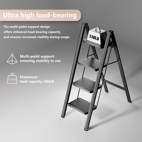 Image of DELAVALA 4 Step Ladder Folding Step Stool, Heavy Duty Load Stepladder, Small Kitchen /Closet Ladder for Adults /Kids, Lightweight Step Ladder 2 Step Folding with Anti-Slip Wide Pedal for Home
