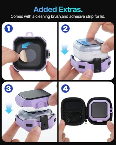 Image of Meyaar Safety Lock Case for Samsung Galaxy Buds 4 Pro /for Galaxy Buds 4 Case (2026) [Compatible with MagSafe] with Cleaning Kit & Keychain, (Purple)