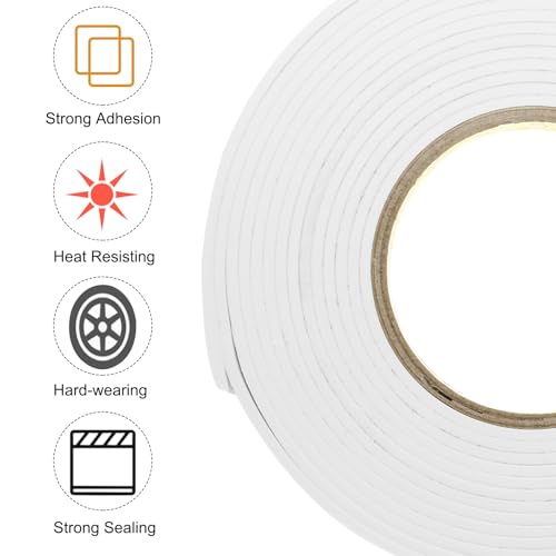Image of uxcell 2pcs Rolls Single Sided Foam Tape Removeable EVA Sponge Mounting Tape Strong Adhesive Tape Strips(White, 16ft x 1 3 /16 inch x 1 /8 inch) for Home Paint Wall Hanging Poster Decor
