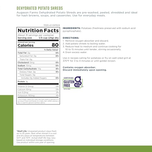 Augason Farms Dehydrated Potato Shreds Can - Gluten Free Dehydrated Survival Food with Long Shelf Life - Emergency Food Supply for Camping, Prep & Everyday Meals - 31 Servings - Image 6
