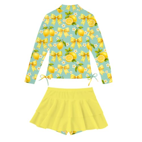 Image of Vogseek 3-12T Girls Rash Guard 2 Pieces Bathing Suit Long Sleeve Swimsuit Swimming Skirt with Shorts Swimwear