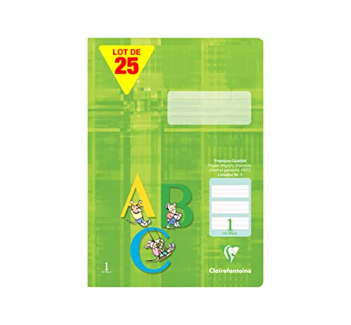 Lot de 25 cahiers Clairefontaine A4 réglure 1 verte 32 pages pour écolier CP