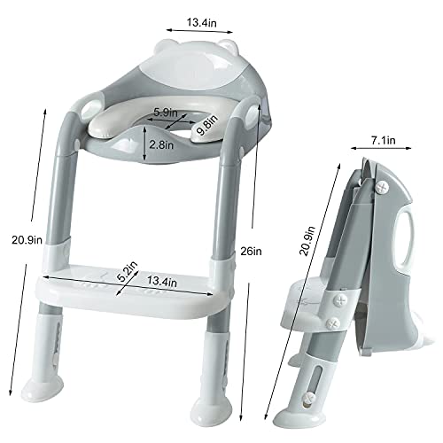 Toddlers Potty Training Toilet Seat Boys Girls, Kids Potty Training Seat Step Stool Ladder,Fedicelly Potty Chair (Gray/White)