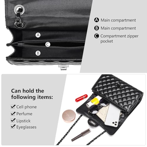 Image of Quilted Leather Crossbody Bags for Women Trendy Ladies Shoulder Purse Satchel HandBag with Chain Strap