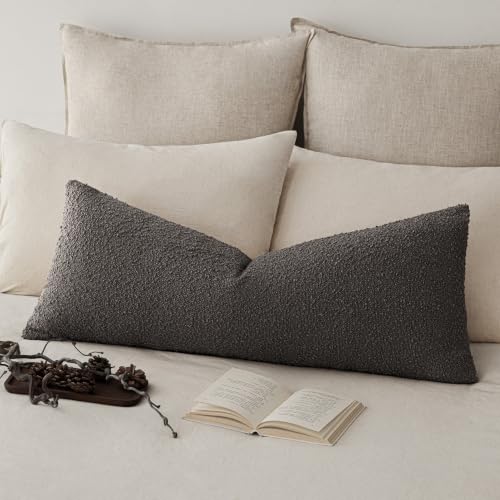 Image of Foindtower Decorative Textured Boucle Throw Pillow Covers Accent Solid Pillow Cases Neutral Long Body Lumbar Couch Cushion Case for Chair Sofa Bedroom Living Room Home Decor 14x36 Inch,1PC,Dark Brown