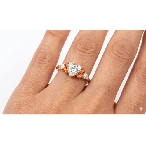 Image of Choose Your Color Heart Shape Accented 14k Yellow Gold Plated Engagement Ring Side Stone Daily Wear Chakra Healing Party Wear Birthstone Engagement Rings : US Size 4 to 12
