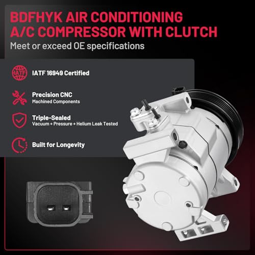 BDFHYK 198305 Air Conditioning A/C Compressor with Clutch Compatible with Jeep Wrangler JK 2018, Wrangler 2012-2017, V6 3.6L, Compatible with Ram 1500 V6 3.6L 2013