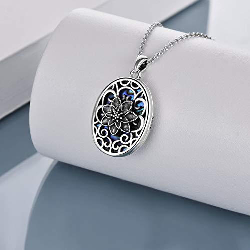 Lotus Locket Necklace Sterling Silver Lotus Flower Locket Necklace That Holds Pictures Yoga Locket Pendant Mother's Day Gifts for Women Wife Mom4