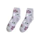 Uwdiohq Flauschige Socken Für Frauen Mit Griffen, Plüschsocken Zum Schlafen, Gemütliche Socken, Schlafsocken Den Winter, Weiche, Sport Herren (Purple, One Size) Strümpfe Damen Lange Lang 43-46