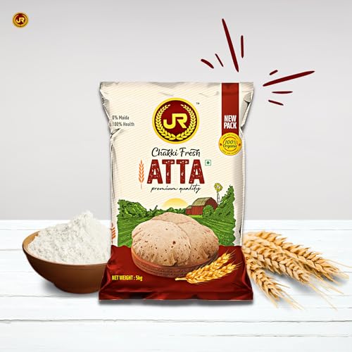 Image of JR Chakki Atta 1 kg |Whole Wheat Atta | No Maida 100% Wheat | High Dietary Fiber for Easy Digestion, Sharbati Atta, Wheat Flour | New Pack