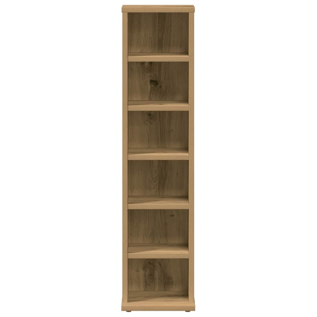 Scaffale per CD in legno di quercia Artisan, 21 x 20 x 88 cm, con 6 scomparti per CD, DVD, supporto per vetrina, libreria