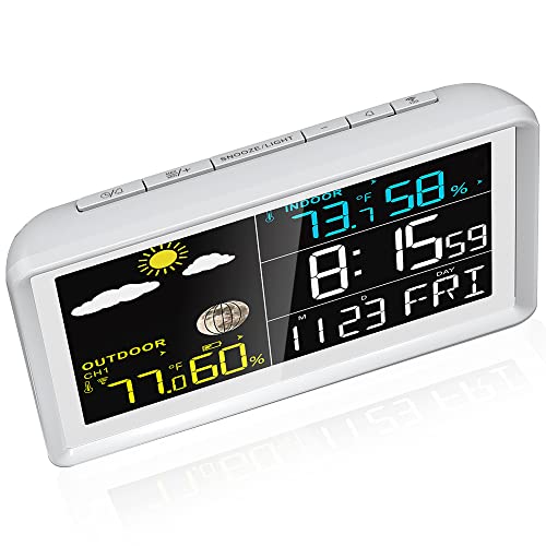 Wittime 2081 Weather Stations Wireless Indoor Outdoor Thermometer Wireless Weather Station Temperature Humidity Monitor Weather Hygrometer Inside Outside Thermometer Moon Phase with Humidity Sensor