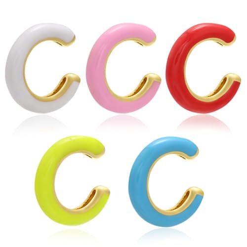 Bi&Yamigeo 5pcs Ear Cuff Earrings for Women,Enamel Colorful Adjustable Non Piercing Hoop Huggie Fake Earring Set Clip on Upper Cartilage,No Pierce Round Ear Rings Jewelry