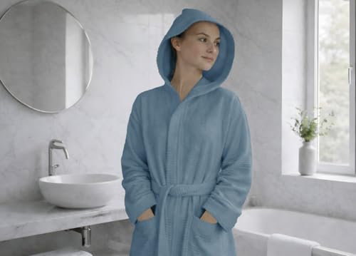 BIANCHERIAWEB Accappatoio con Cappuccio in Spugna MOD. Boutique Tinta Unita Carta da Zucchero M-L Carta da Zucchero