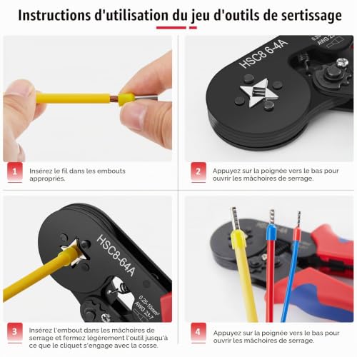 JOEJONI Pince à Sertir, 0.25-10mm² Cosses Electriques a Sertir, Pince a Sertir Cosse Electrique avec 1800 Cosses de Câbles Isolées, pour Les Electriciens, Les Réparateurs et Les Bricoleurs – vue 4