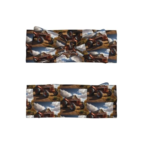Red Tractor Prints Baby Bow Headband - Super Stretchy Soft Bows Hair Accessories for Newborn Infant Toddlers Kids Girls - Elastic and Skin-Friendly2