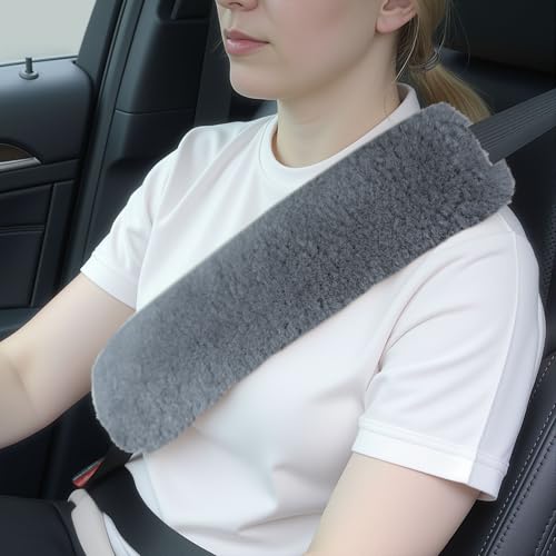 Aegis Cover Sheepskin Seat Belt Cover, Premium Australian Merino Wool Padding, Ultra-Soft & Durability, 0.5\" Thick Seat Belt Pads, Universal Fit for Car, Truck, SUV 2Pack (Steel)