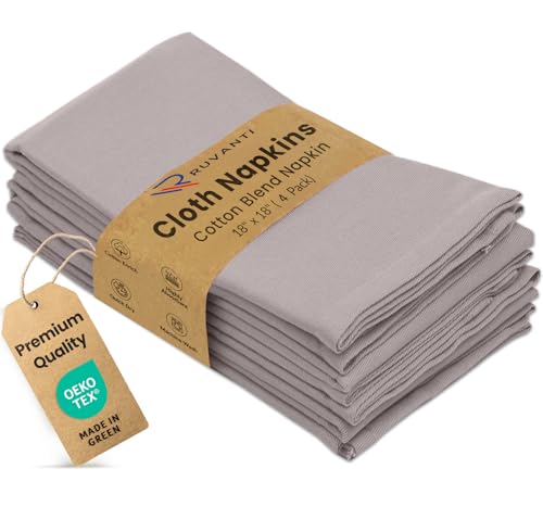 Image of Ruvanti Cloth Napkins Set of 4, 18x18 Inches Napkins Cloth Washable, Soft, Durable, Absorbent, Cotton Blend. Table Dinner Napkins Cloth for Hotel, Lunch, Restaurant, Wedding Parties - Coffee Grey