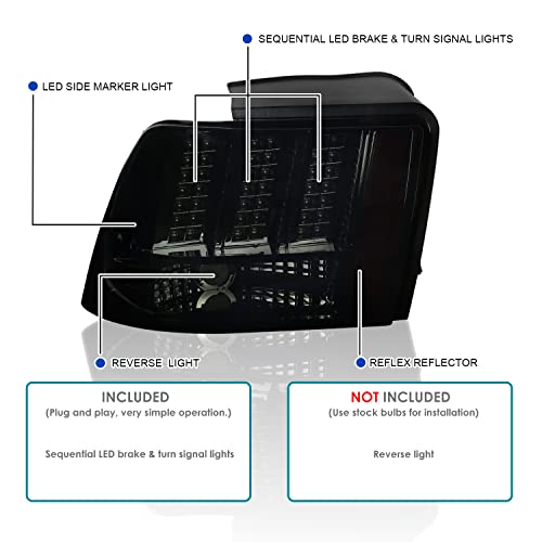 Spec-D Tuning Smoke Lens Sequential Led Tail Lights Compatible With 1999-2004 Ford Mustang, Left + Right Pair Assembly #TOP2