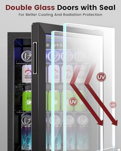 Wine Cooler Refrigerator - 24 Bottle 95 Can Mini Wine Fridge with Glass Door for Beer Soda Water Drink, Small Wine Cellar Beverage Refrigerator for Bedroom Office Home Bar Dorm, 2.6 Cu.Ft