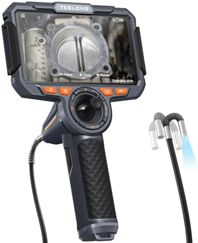 Teslong 360 Autofocus Articulating Borescope with Lights. 6'' Monitor Mechanics Inspection Camera with 4-Way Joystick Articulation, Steerable Endoscope Camera See in Wall Engine Camera(0.24inch-5FT)