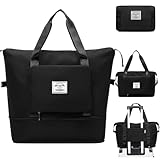 Travel Bag for Women Expandable Weekender Overnight Bag Carry on Sports Tote Gym Bag Waterproof Foldable Duffel Bag (Black)