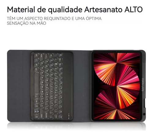 Teclado com tampa redonda destacável sem fio de 10,2 polegadas para iPad 9/8/7 geração com capa prot