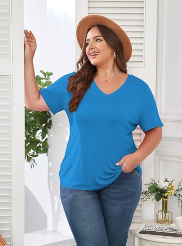 Image of ForHailey Women's Plus Size Short Sleeve Tee Shirt V Neck Basic Ladies Loose Fit T Shirt 1X-5X