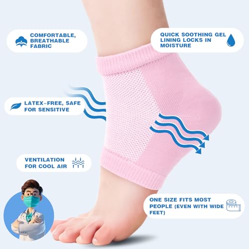 Image of TEAWOO 6 Pairs Pink Moisturizing Heel Socks for Cracked Heel Treatment