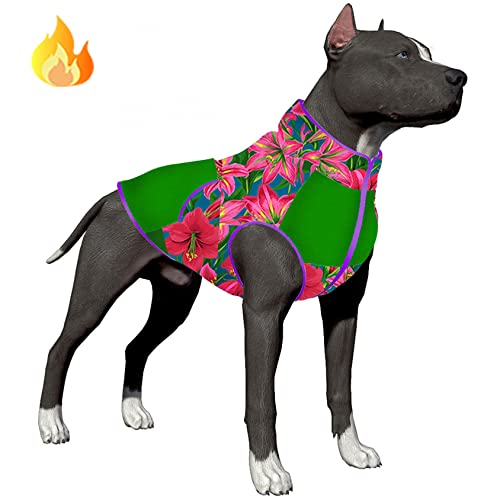 LovinPet Dog Jacket for English Bulldogs: Warm Flannel Fabric Amaryllis Red Prints Coats for Dogs, Update Sweater for Dogs, Cozy Dog Pajamas for Cold Weather Using,XL LovinPet Dog Jacket for English Bulldogs: Warm Flannel Fabric Amaryllis Red Prints Coats for Dogs, Update Sweater for Dogs, Cozy Dog Pajamas for Cold Weather Using,XL