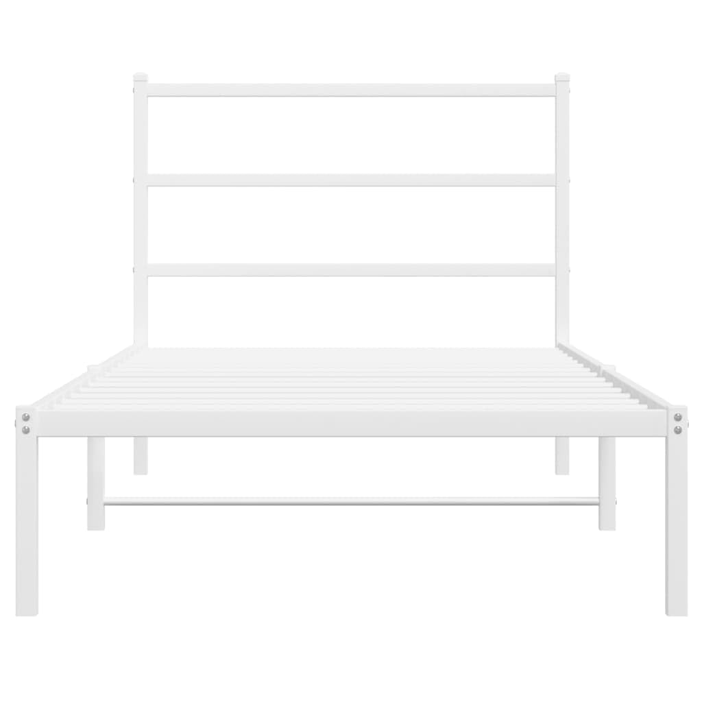 vidaXL Estructura de Cama con Cabecero, Somier de Cama, Armazón Marco de Cama, Cama de Invitados para Dormitorio, Metal Blanco 100x190 cm