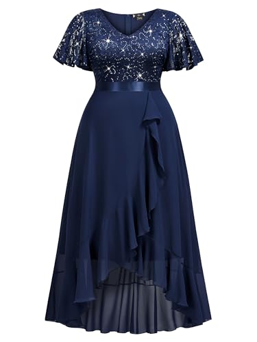 Image of MISSMAY Women's Plus Size V Neck Sequin Lace Butterfly Sleeves Formal Evening Party Long Dress