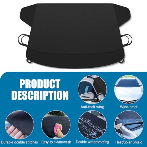 Image of 1 PC Car Windshield Cover, 70.9 inch / 180 cm x 47.2 inch / 120 cm Thickened Oxford Cloth Snow Cover, Anti-Freeze and Anti-Frost Car Protective Cover, Universal for Most Cars (Black)