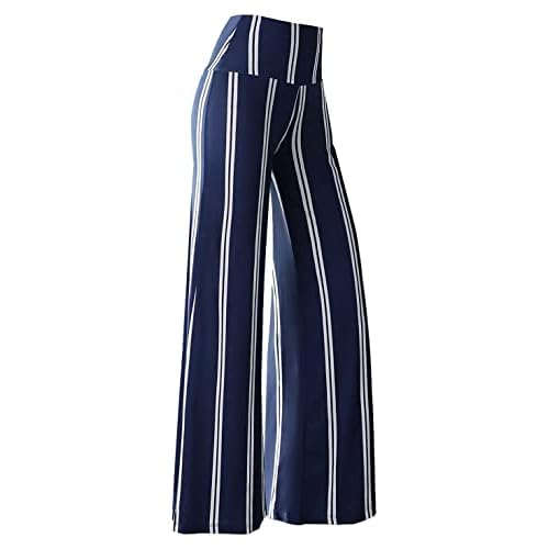 Arolina Women's Stretchy Wide Leg Palazzo Lounge Pants Casual Comfy High Waist Palazzo Pants X-Large Blue Stripe