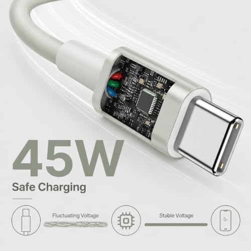 Image of 45W Type C to Type C Cable 1 Meter compatible with Samsung Galaxy S25 Ultra, S24 Ultra, S23 Series, A55, A35, Z Fold and Z Flip, USB-C (White)