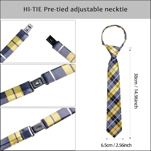 Image of Hi-Tie Boys Tie Pre-Tied Pocket Square Set Adjustable Kids Neckties Age 7-11 Years School UniForm Graduation