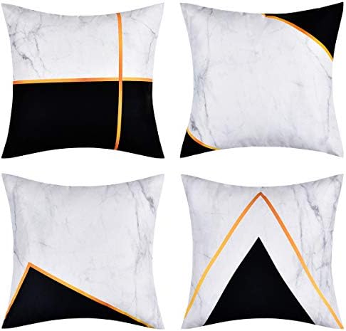 BLEUM CADE Geometric Throw Pillow Cover Modern Geometry and Marbling Pillow Covers Set of 4 Decorative Throw Pillow Case for Sofa Bed Car Office (Black White, 18 x 18 Inch)
