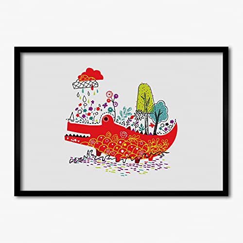 Affiche 70x50 cm avec Cadre MDF Photo Tulup et Tableau Peinture Crocodile Coloré