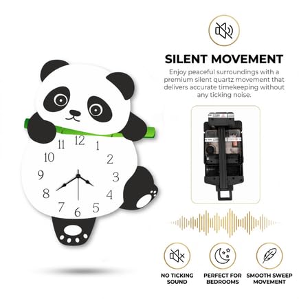Image of Personalised with Your Name, Panda Design Pendulum Wall Clock for Kids Room, Decorative Analog Timepiece with Swinging Element, Cute Animal Theme Home Accent for Bedroom, Nursery, Playroom