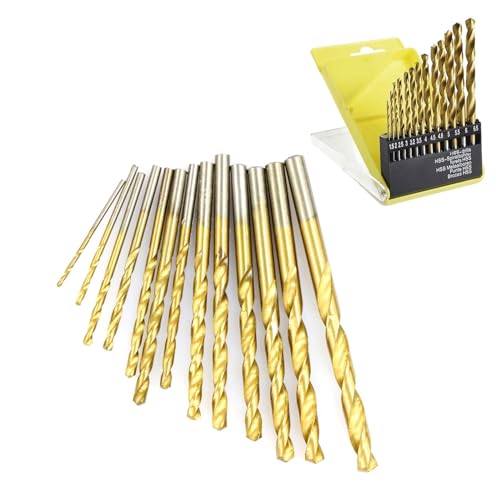 NestNook 13 Piece Titanium Coated Drill Bit Set for Steel, Aluminum, Wood, Plastic (1.5mm to 6.5mm)