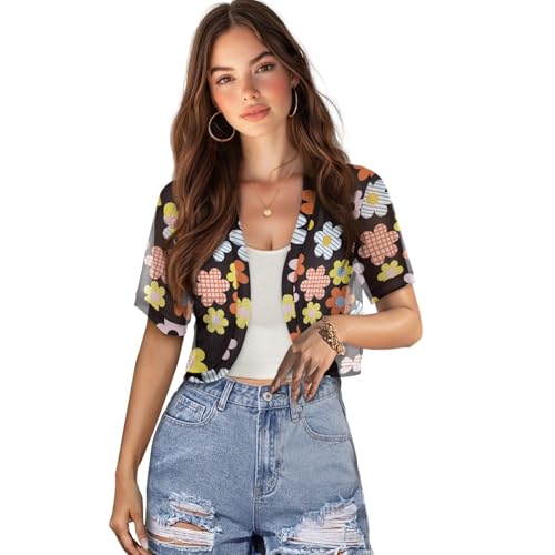 Image of Womens Short Sleeve Bolero Shrug Open Front Knit Cropped Cardigan Shoulder Cover for Dress Cute Casual Knit Cover Up